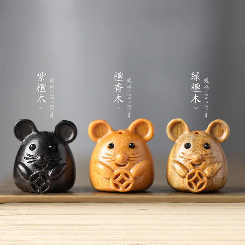 

A Set Miniature Round And Cute Mouse Healing Sandalwood Carved Animal Tabletop Accessories Cartoon DIY Ornament funny gifts