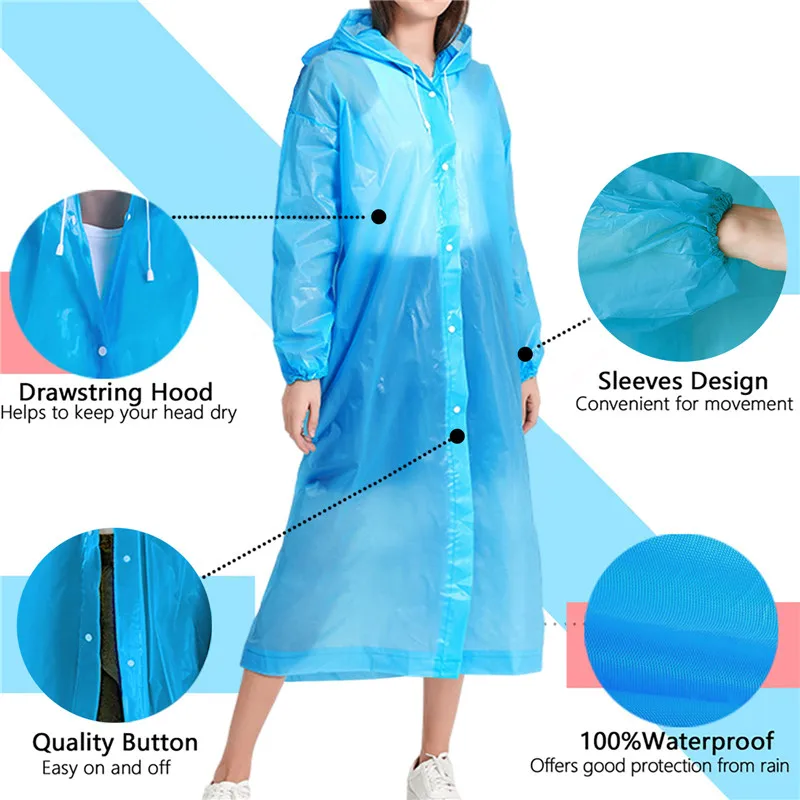 Mitsushi Disposable Raincoat Plastic Pocket Rain Coat for Adults