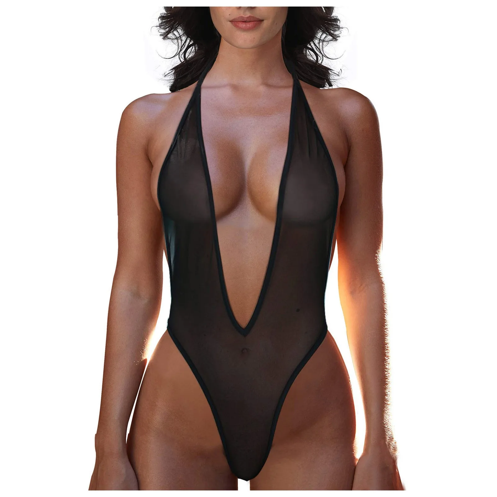 One Piece Bikini Women Swimsuit Sexy Lace Mesh Perspective Bathing Suit 