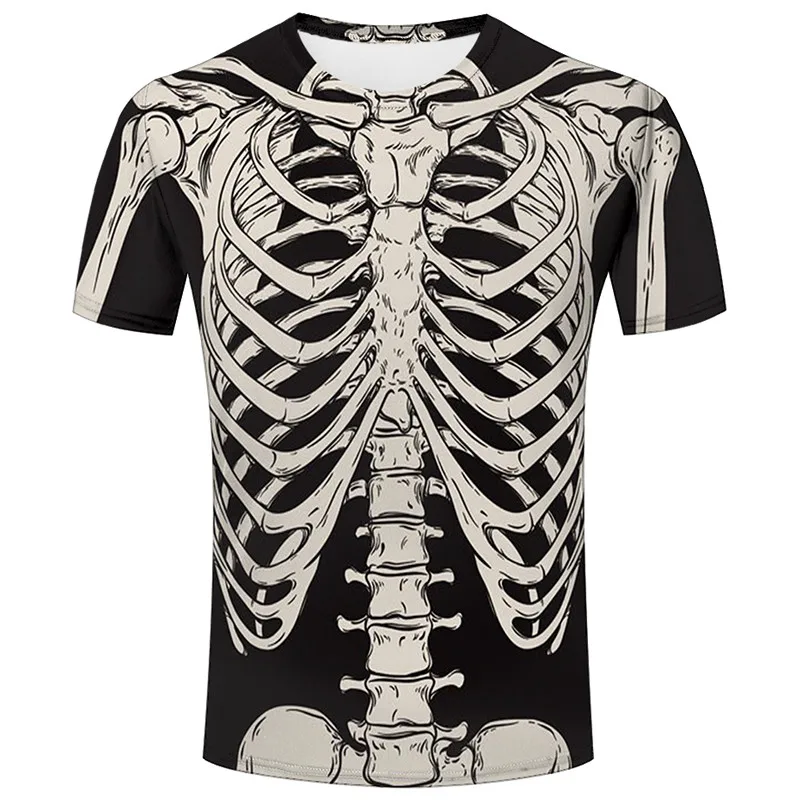 

Summer 3D Printed Horror Skeleton T-shirt Stylish Casual Alternative Short Sleeve O Neck Large Size Quick Dry Clothes Children