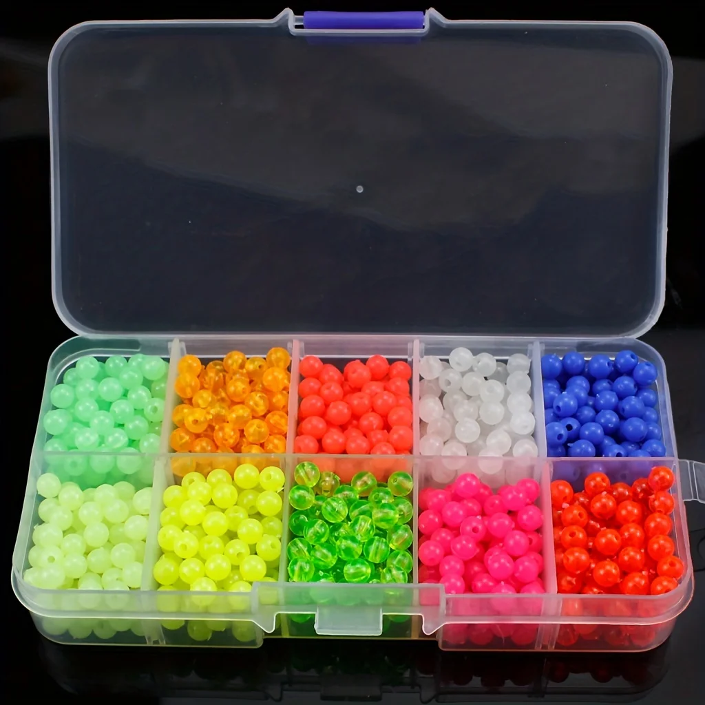 1000pcs Luminous Fishing Space Beans Box - Glow-in-the-Dark Round Float ...