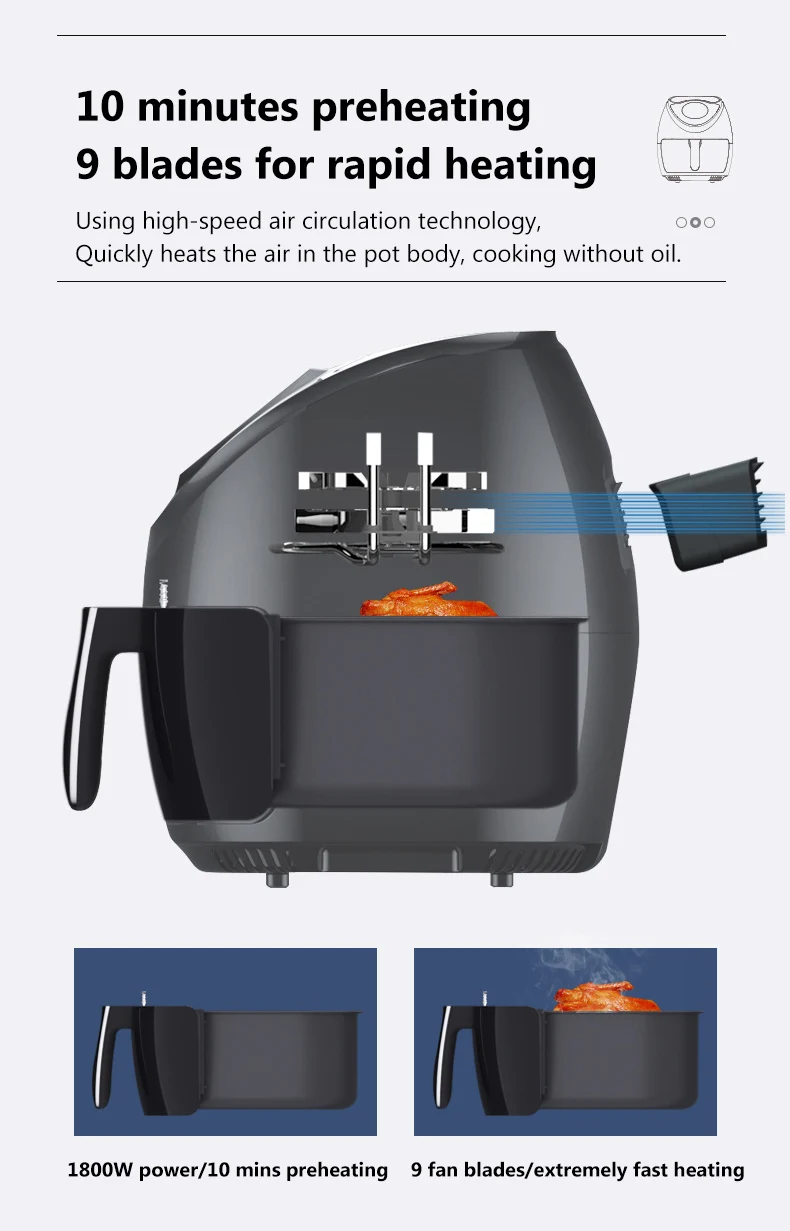 110V 220V 8L Electric Oil Free Deep Fryer Intelligent Touchscreen Multifunctional Home Cooking Tools Automatic Frying Machine