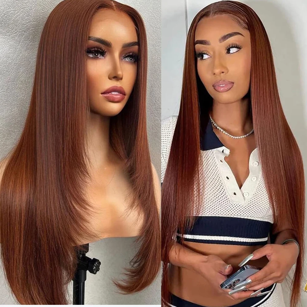 

13x4 Reddish Brown Lace Front Wigs Straight Transparent HD 13x6 Lace Frontal Wigs Preplcked for Women Straight 4x4 Closure Wigs