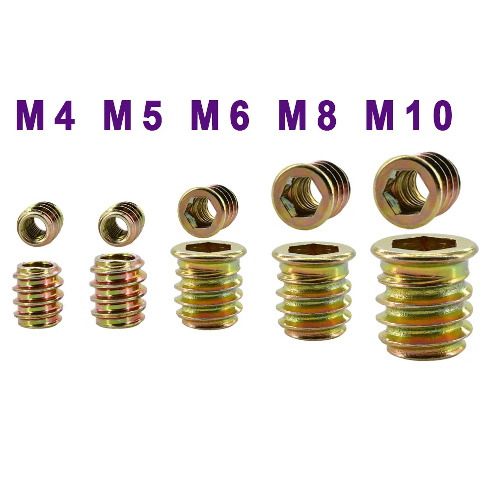 M4 M5 M6 M8 M10 Furniture Insert Nuts Hex Head Wood Nut Threaded Inserts Woodworking Baby Bed Chair Table Zinc Carbon Steel Nuts