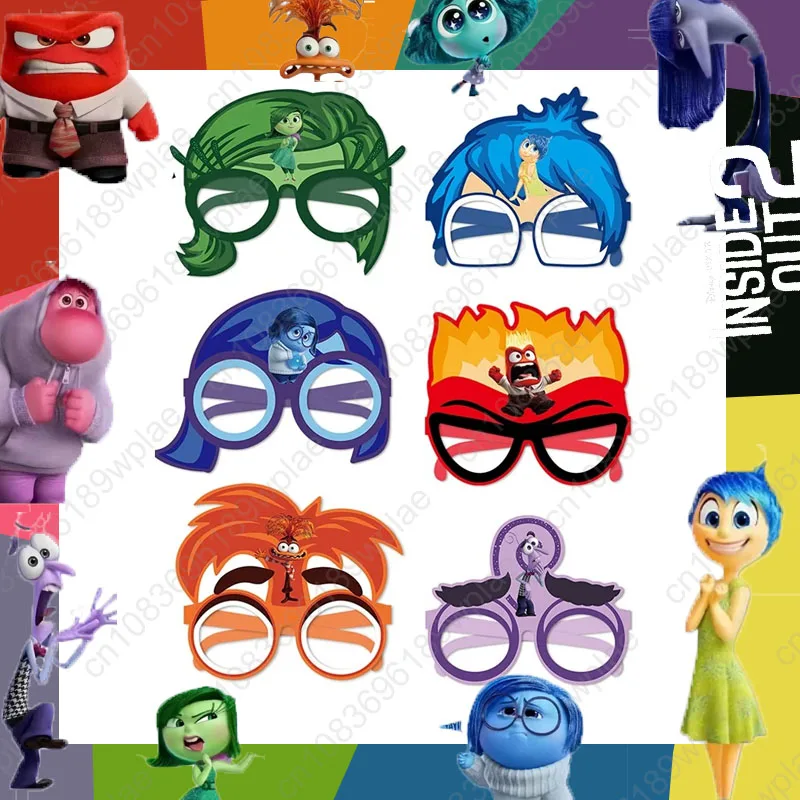 12pcs Disney Inside Out 2 Party Decoration Paper Glasses Masks Photo Cosplay Props Children's Happy Birthday Party Supplies