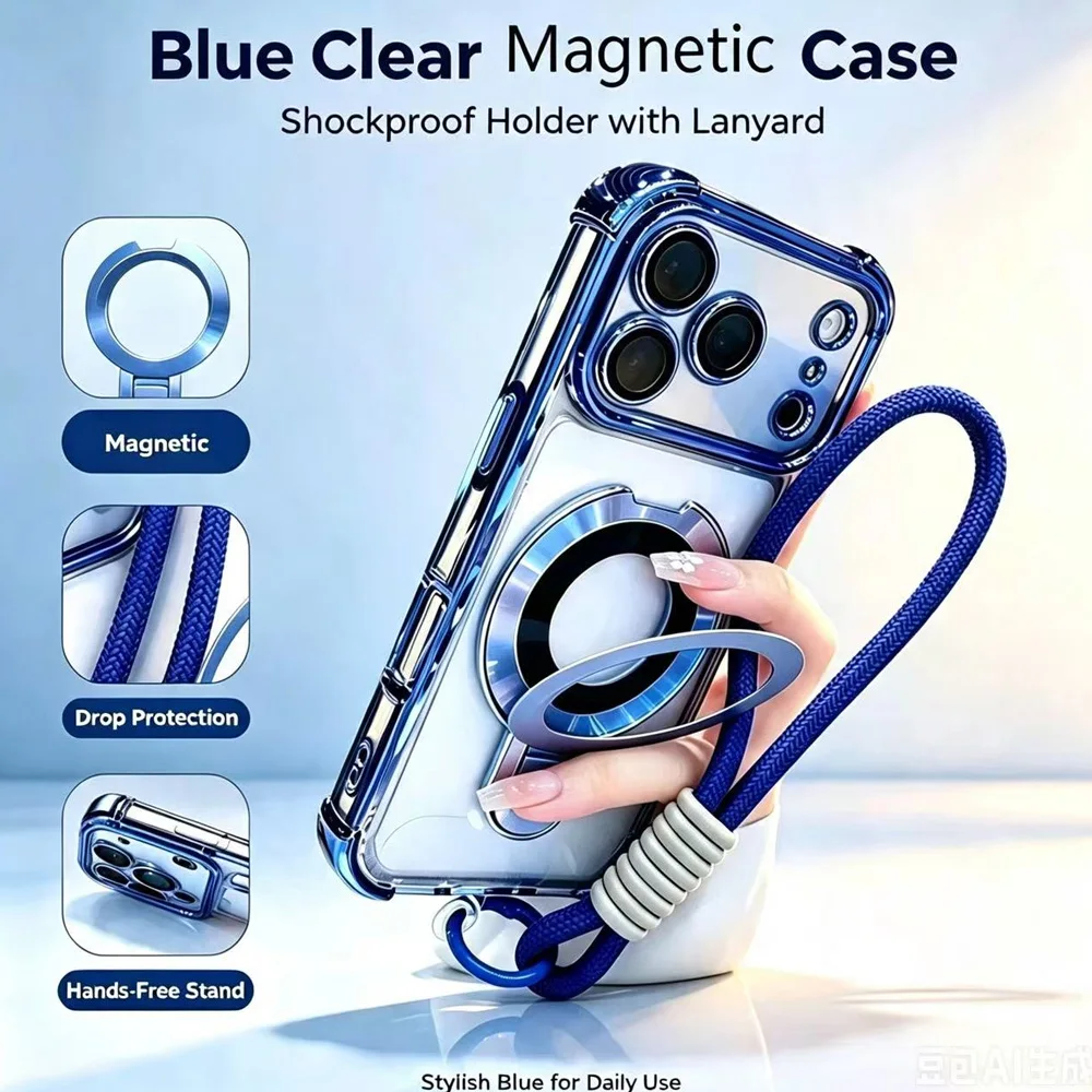 Transparent Magnetic Bracket Case with Wrist Strap and Shockproof Design