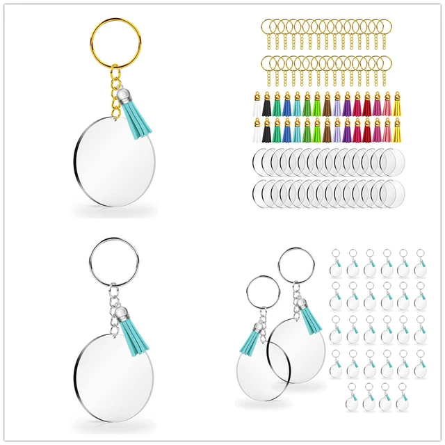 120Pc Acrylic Keychain Blanks with Tassels Kit Bulk Circle Disc for DIY  Crafting