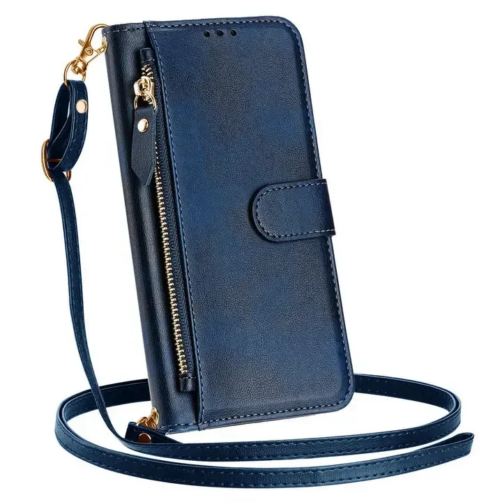 Enhanced Faux Leather Crossbody Zipper Wallet Case with Flip Book Cover