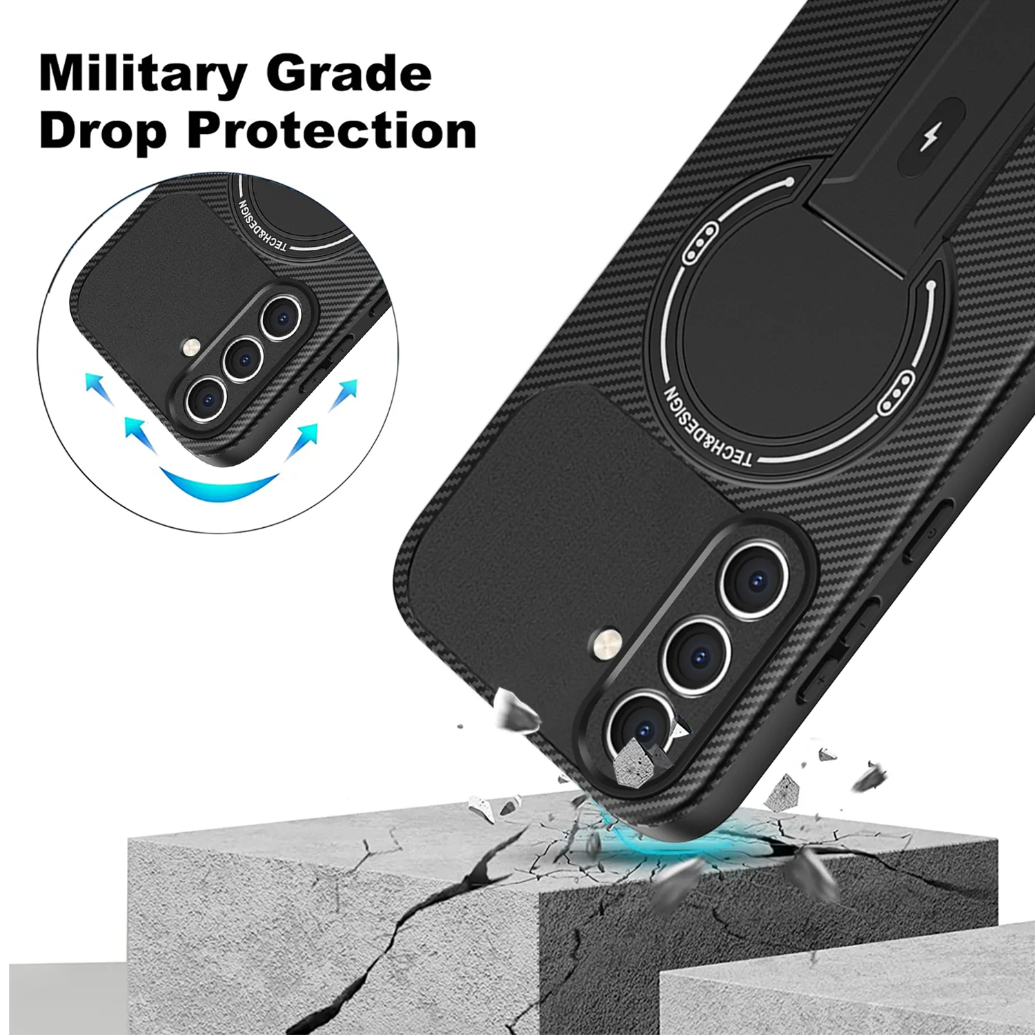 Carbon Fiber Magnetic Texture Hide Stand Phone Case