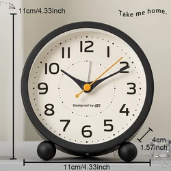 Children's Silent Metal Alarm Clock with Night Light (Black)