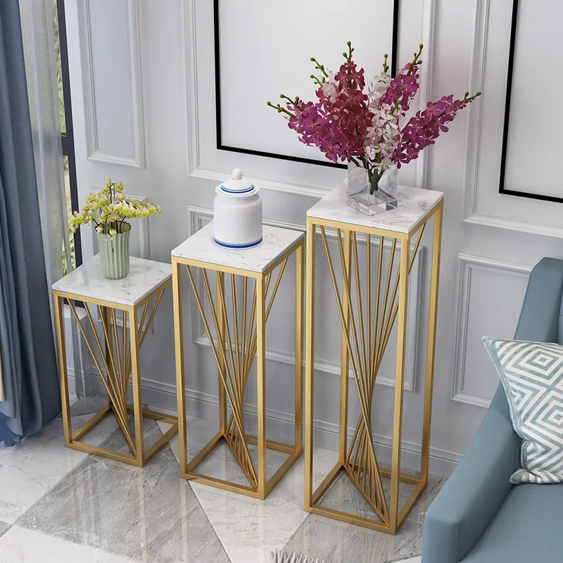 

Nordic Floor Flower Stand Simple indoor Marble Golden Flower Pot Shelf Balcony Bonsai Epipremnum Green Vegetation Display Rack