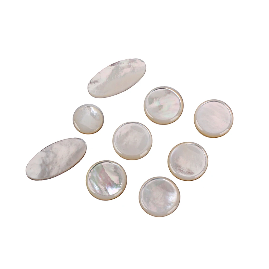 

Pack of 9 Saxophone Key Buttons White Shell Round Oval Inlays Soprano Alto Tenor Sax Pearl Parts Accessories Gifts