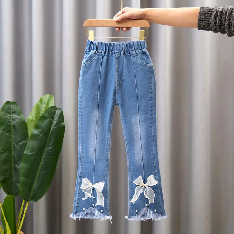 Girls Elastic Bow Denim Jeans 3