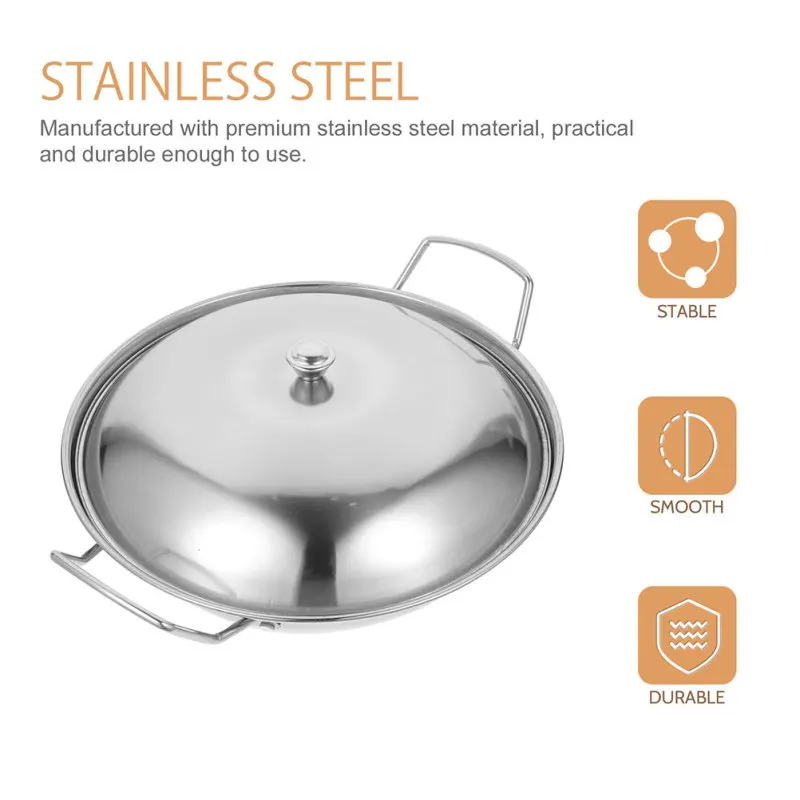 Description Picture 3 of itemFrying Pan with Lid Wok Pot Stove Hot Household Stainless Steel Cookware Cooking