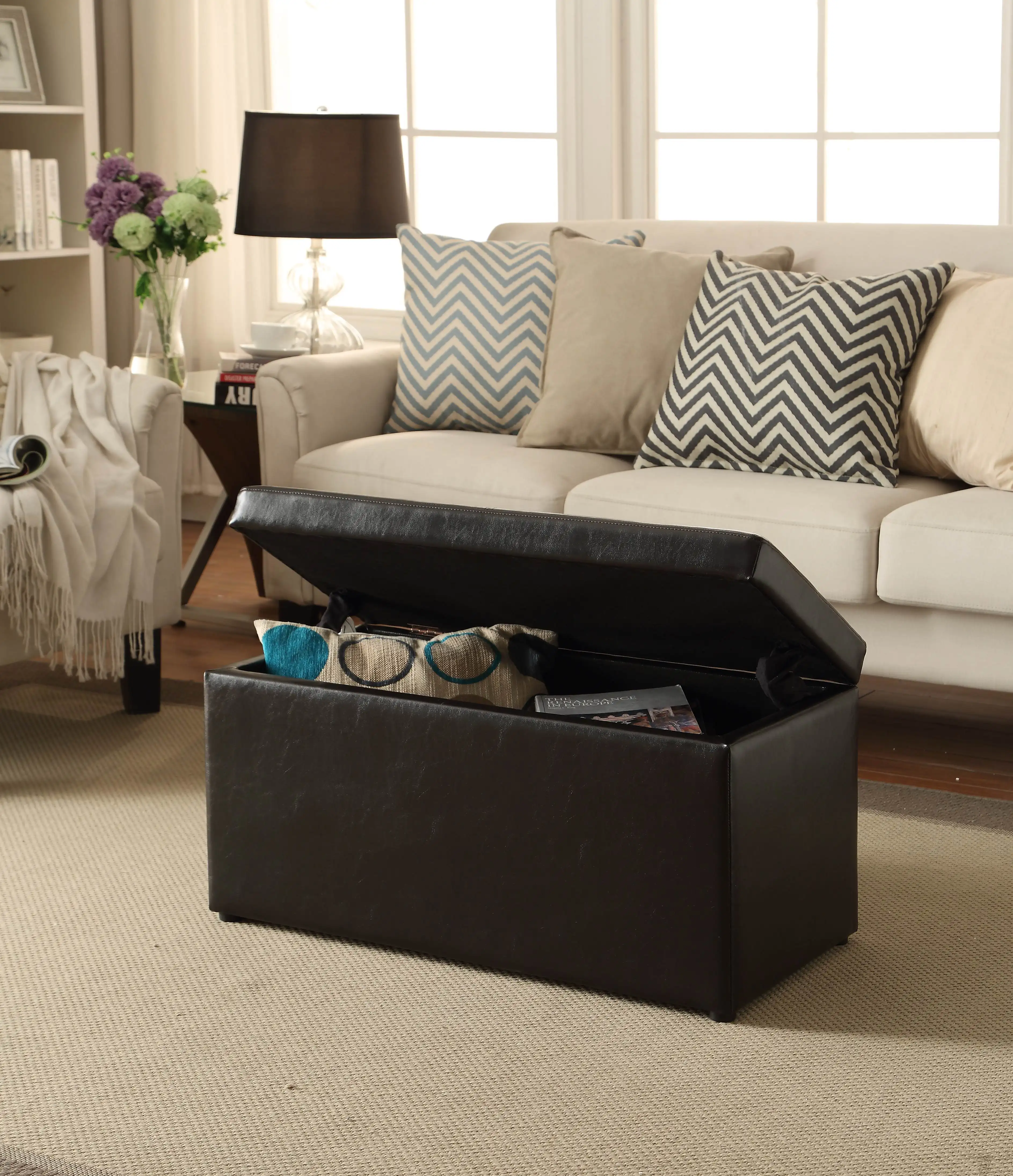 

30-inch Hinged Storage Ottoman, Brown