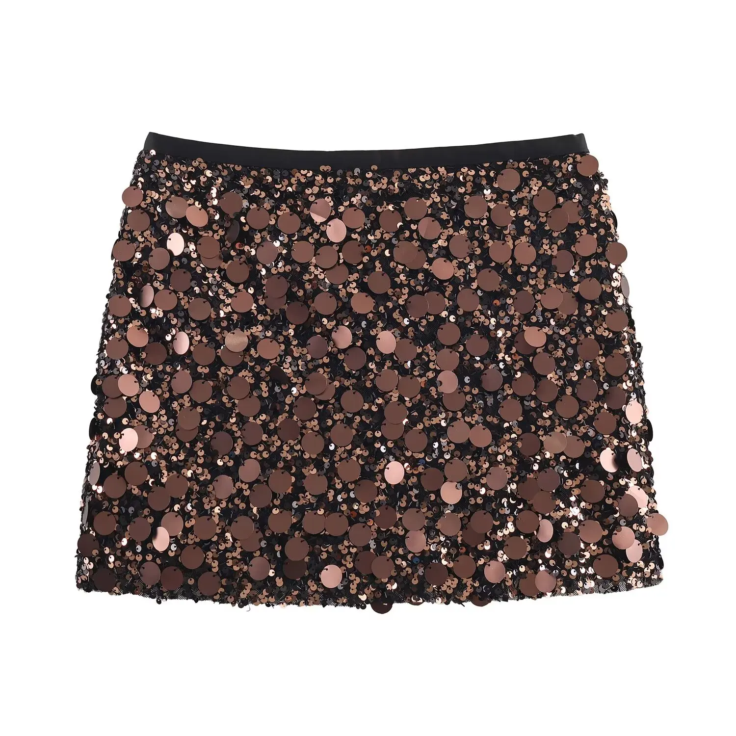 Women Spring Autumn New Chic Mini Skirts Fashion With Sequined Solid Side Zipper Short Skirt Female Vintage High Waist Skirt
