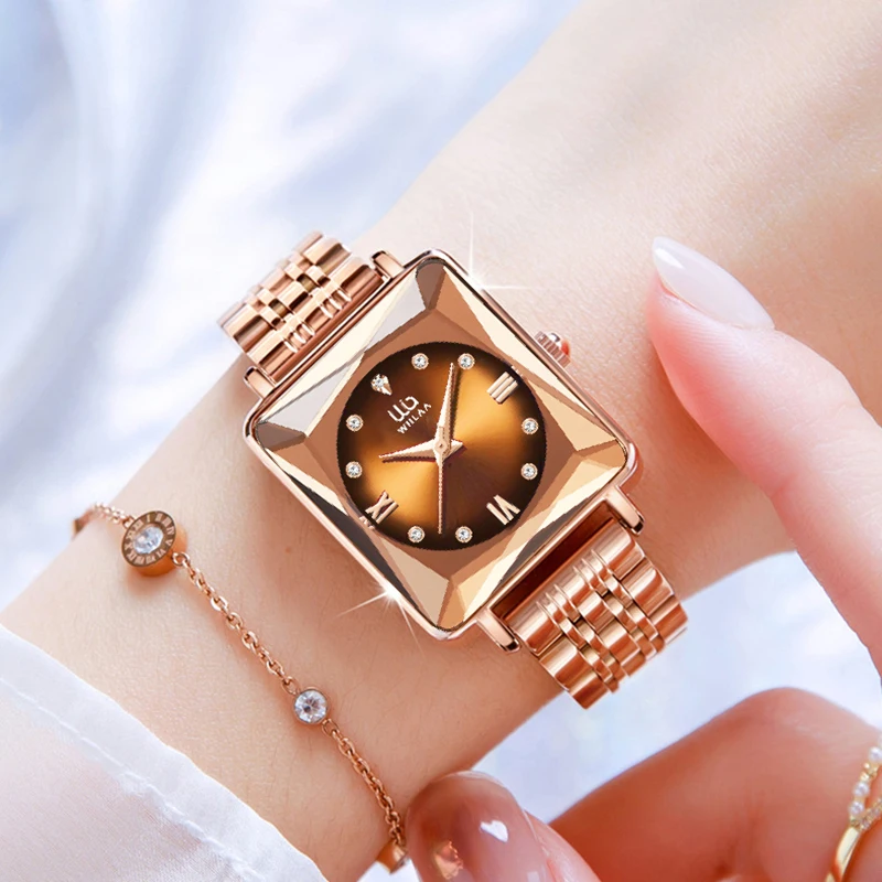 

Fashion Dress Women Rose Gold Watches 2023 Luxury Diamond Stainless Steel Band Ladies Wrist Watch For Female Relogio Feminino