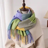 Luxury Fashion Rainbow Color Plaid Designer Winter Scarf Women Cashmere Shawl Outdoor Blanket Wrap Pashmina Tassel Warm Lady