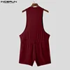 INCERUN Men Rompers Shorts Solid Color V Neck Sleeveless Button Casual Jumpsuits Men Streetwear Summer 2024 Fashion Playsuits 5