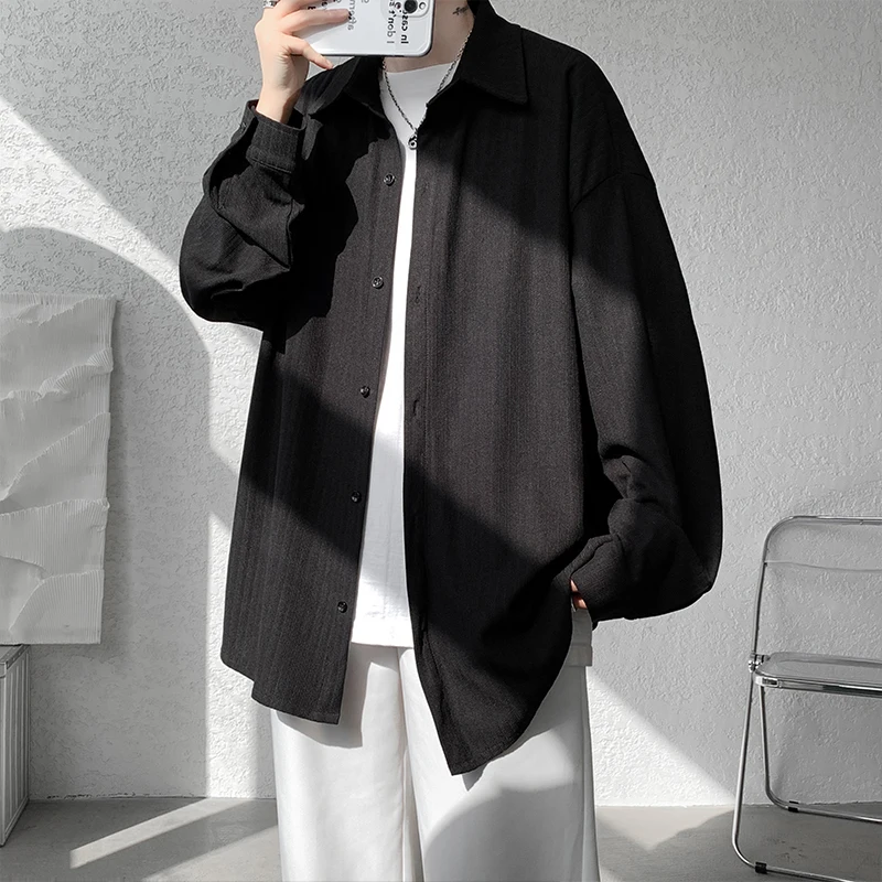 

Korean Fashion Men's Drop Long Sleeve Casual Shirts for Men Loose Camisa Social Smooth Blouse 4XL 5XL