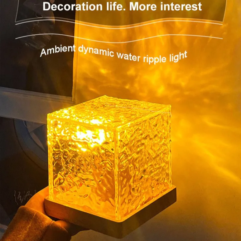 Rotating water wave night light for bedroom decoration
