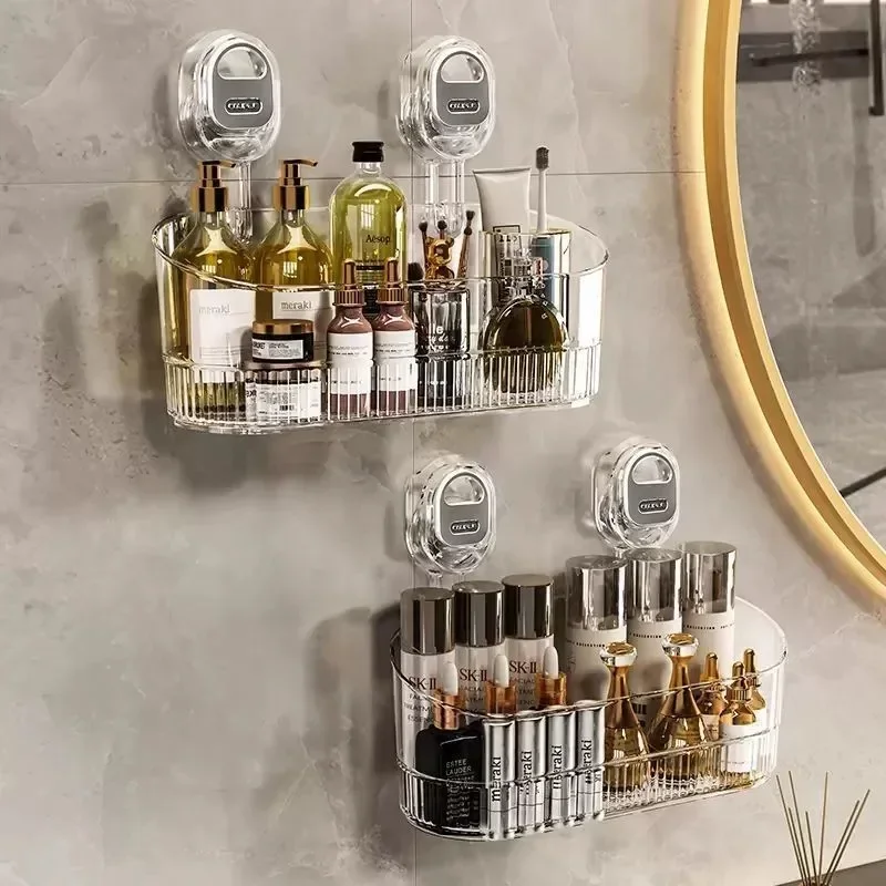 No Drill Bathroom Suction Storage Box Powerful Suction Cup Storage Rack Corrugated Cup Holder Shower Shelf