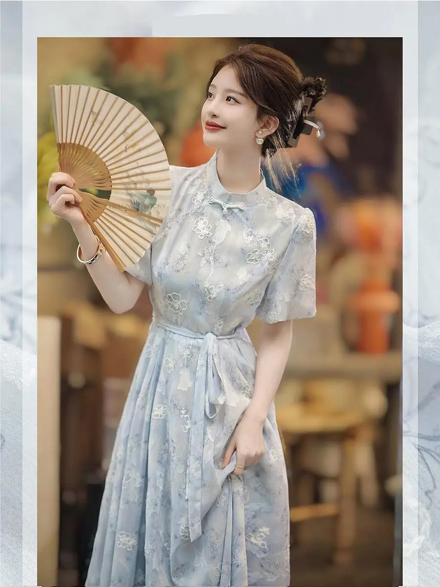 

Summer Autumn New Chinese Style Qipao Women Cheongsam Oriental Dress Daily Imrpved Fairy Hanfu Graceful Jacquard Qipao Dress