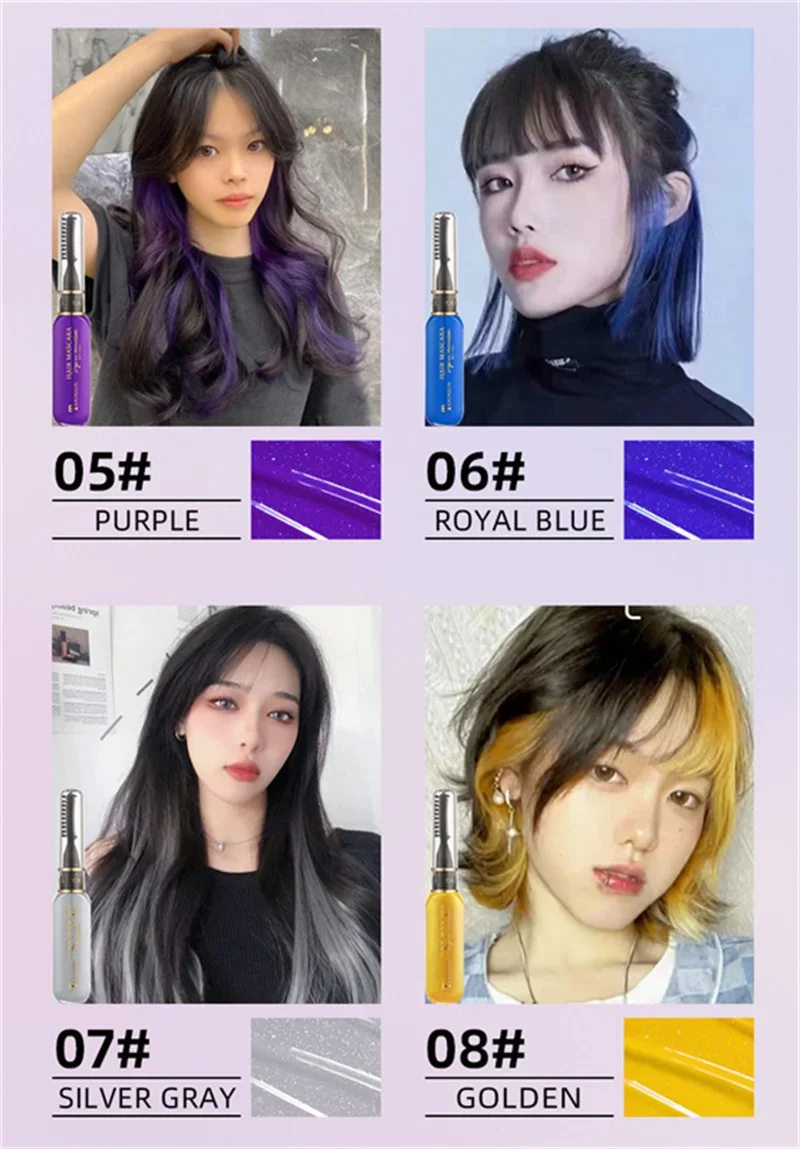 Description Picture 6 of item13 Washable Non-toxic DIY Hair Wax Blue Grey Purple Colors One-off Hairs Color Disposable Hair Coloured Mascara Beauty Tool