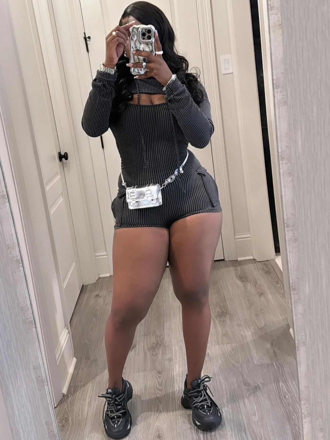 PYMQR 2024 Summer New Long Sleeved Hooded Suspender Slim Fit Jumpsuit Two-piece Set Woman Streetwear Club Party Beach Wear