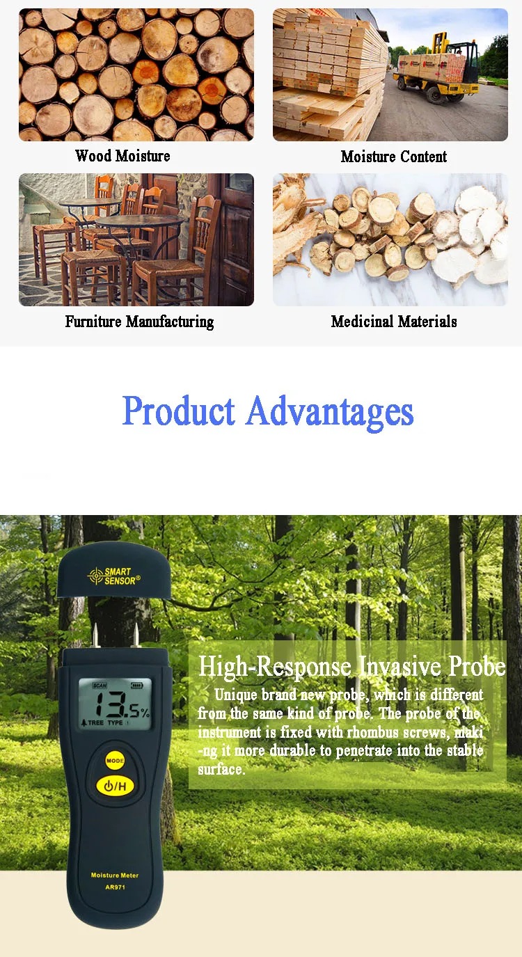 SMART SENSOR AR971 Digital Wood Moisture Meter Timber Moisture Meters Hygrometer
