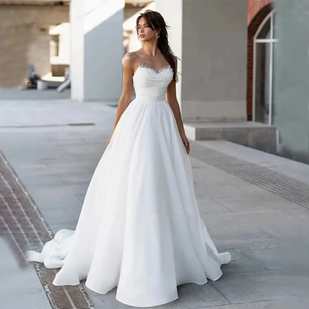 

Luxury 2024 Elegant Sweetheart Neckline Boho Wedding Dresses Sleeveless A-Line High Slit Appliques Bridal Gowns Robes De Mariage