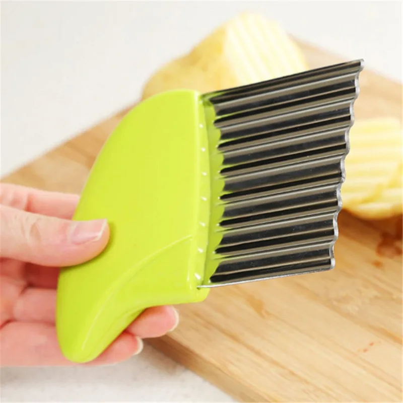 Stainless Steel Potato Chip Slicer Dough Vegetable Fruit Crinkle Wavy Kitchen Knife Cutter Chopper French Fry Maker Tools Gadget