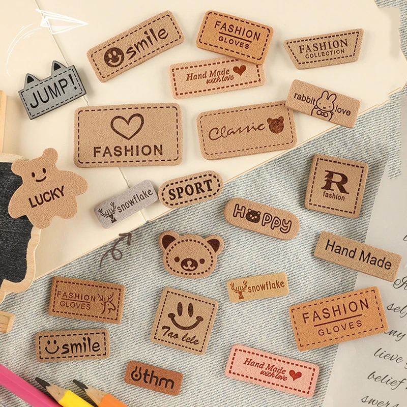 10pcs PU Leather Labels Tags Handmade Tag Label Embellishment Knit DIY Jeans Bags Shoes Hat Sewing Tags Garment Accessories