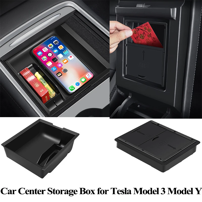 

For Tesla Model 3 Model Y Car Front Center Armrest Storage Box Cup Holder Console Organizer ABS Styling Accessories 2020-2023