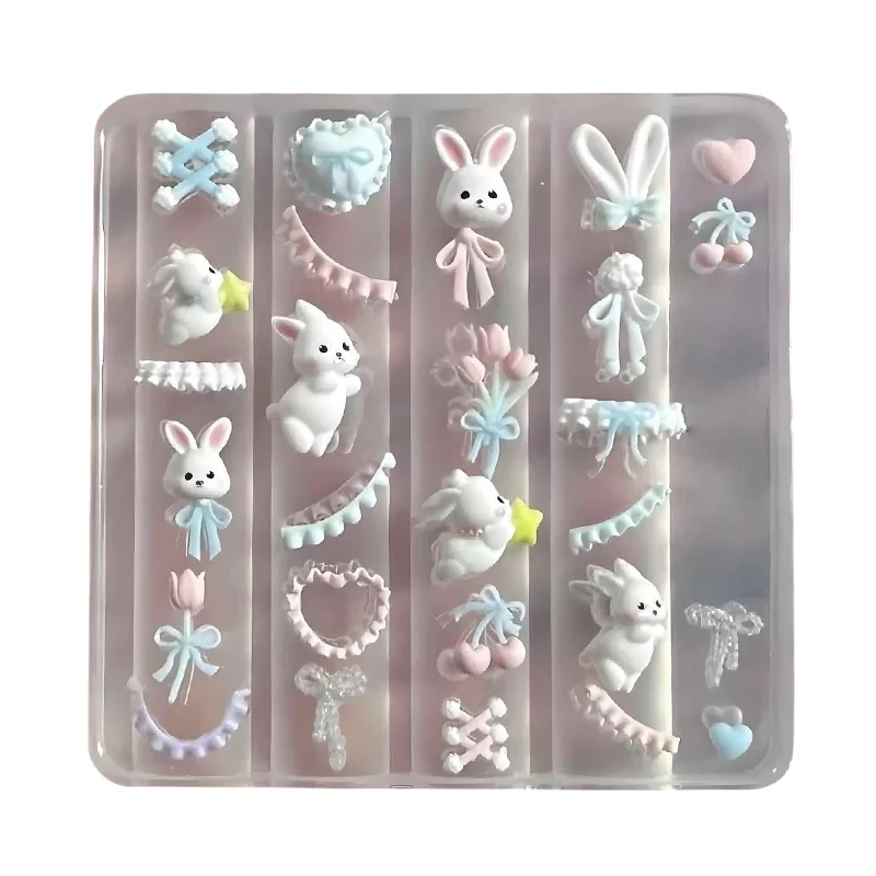 새로운 세일 레이스 보우낫 버니 3D 실리콘 몰드 네일 아트 데코레이션 네일 DIY 디자인 실리콘 네일 템플릿 네일 몰드