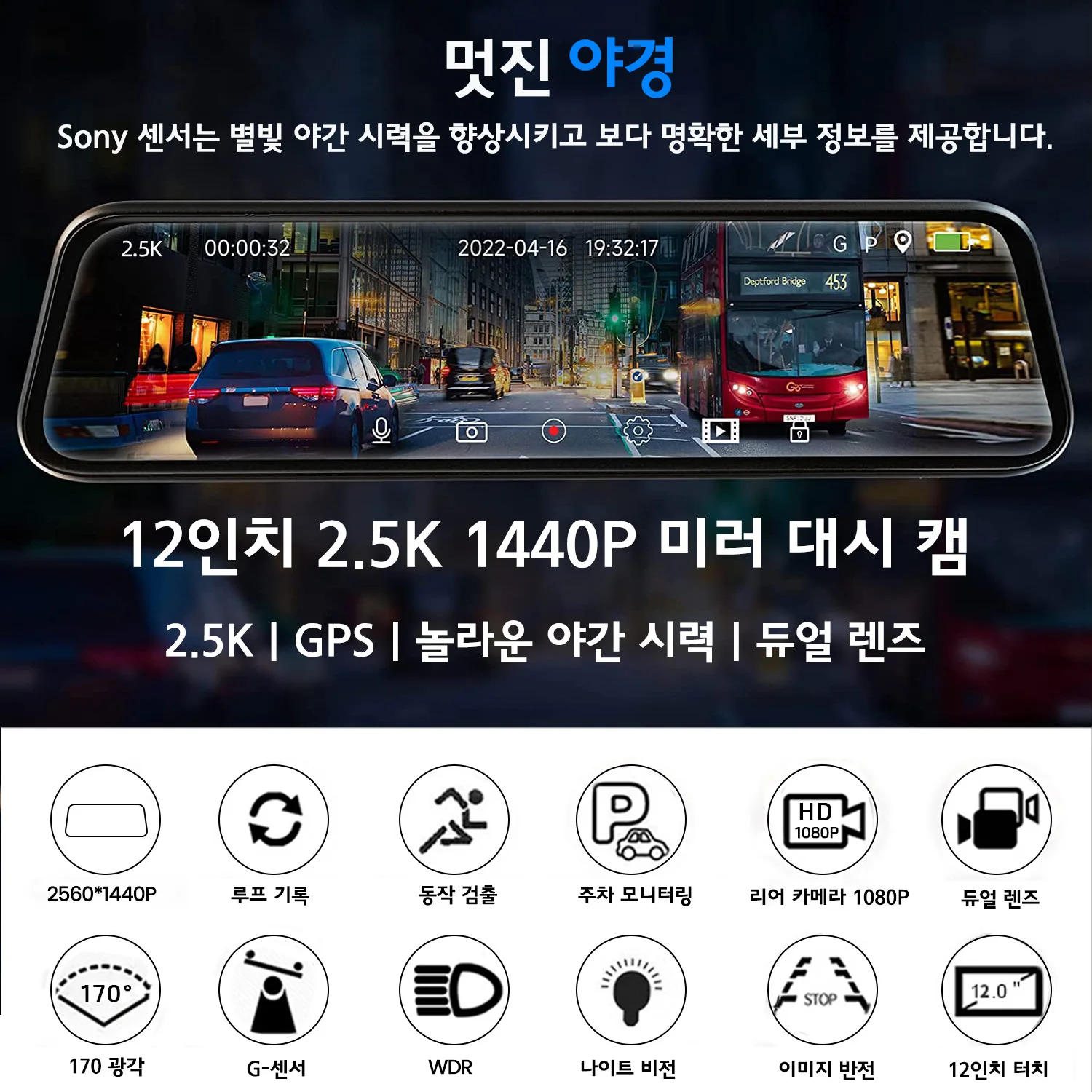 E-ACE 12 ġ ڵ DVR ̷ 1440P  ڴ Ʈ ̵  ķ  GPS   1080P ̷