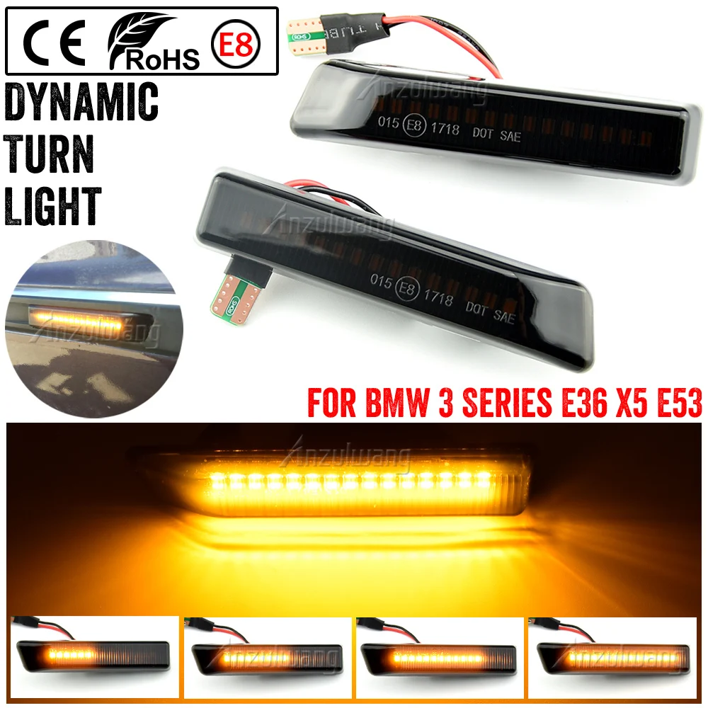 

Car Front Wing Smoke Lens Dynamic LED Side Marker Repeater Indicator Light 63132492179 63137164491 For BMW X5 E53 E36