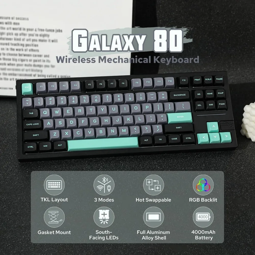Feker Galaxy80 Gaming Keyboard, Aluminum Alloy Wireless Mechanical Keyboard, BT5.0/2.4G/USB-C Gasket-Mounted Keyboard 2