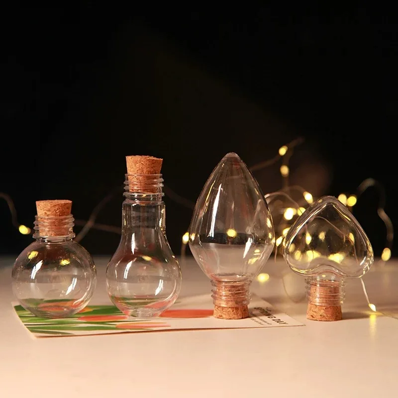 1/2X Heart/Square/Star/Ball/lamp bulb Plastic Bottle With Cork Stopper Message Bottles Jars Vials Gift Art DIY Craft Home Decor 2