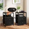 Set of 2 Nightstands with Charging Station USB Ports AC Outlets Fabric Drawers Small End Table Bedroom Living Room 2