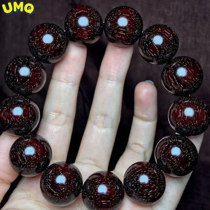 

Natural Indian Small-leaved Red Sandalwood Demolition Old Materials 1.8 Buddhist Beads Bracelets Filled with Gold Stars Cloth Hi