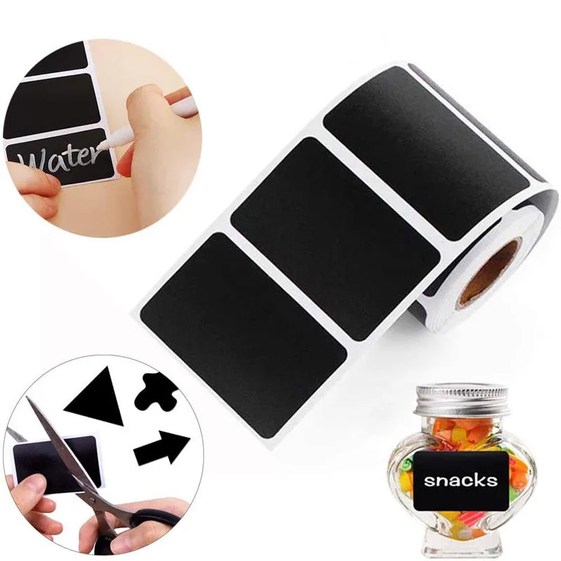 120pcs Black Chalkboard Labels Label Sticker Roll White Chalk Marker Reusable Waterproof Chalk Labels Adhesive Sticker label stickers