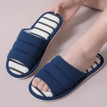 Women Cotton Indoor Open Toe Soft Slippers Casual Flip Flop