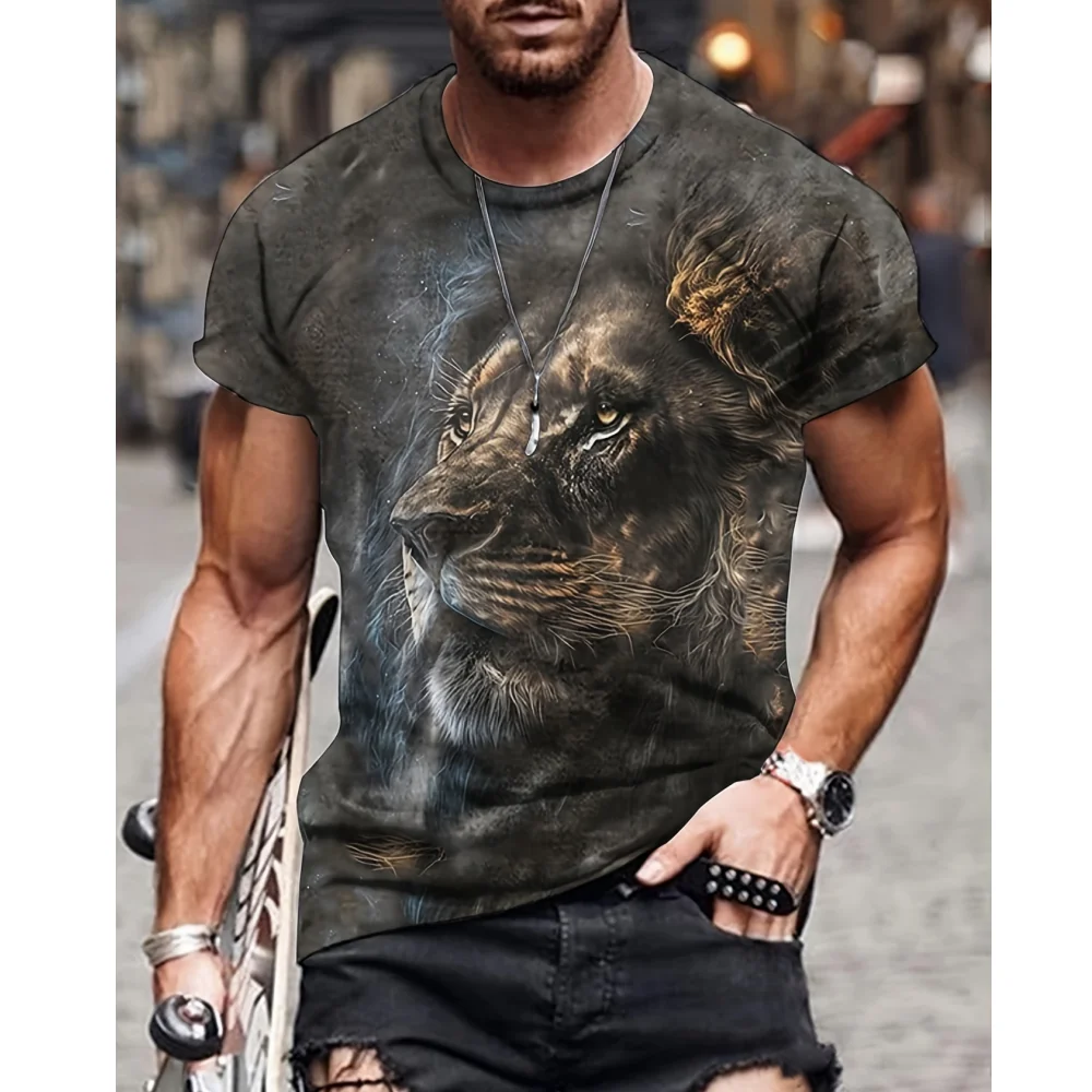

Animal T-Shirt For Men Retro Cool Lion Graphic 3D Printing Casual Comfy Short Sleeve T Shirts Oversized Men Clothing Tops Daily