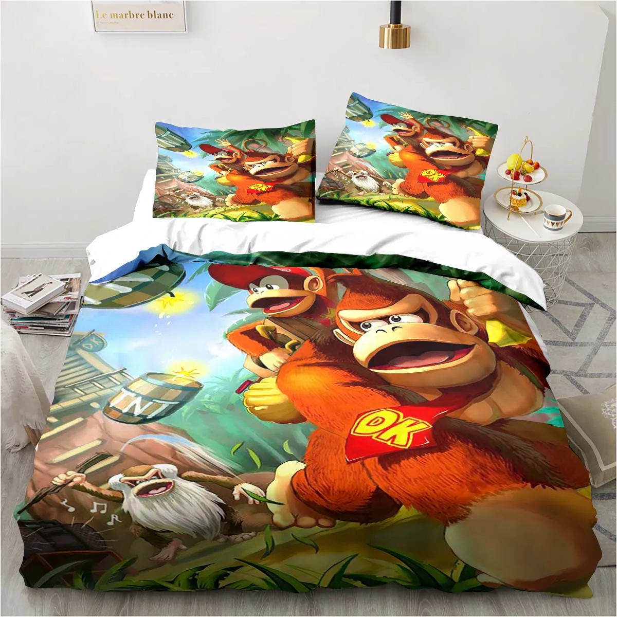 Monkey Cartoon Donkey Kong Fashion Cartoon Set Copripiumino Set Letto A Tre Pezzi King Size Letto Matrimoniale Matrimoniale Set Lenzuola Singole