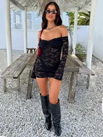 Spring/Summer Ladies Solid Color Lace Short Skirt Dress, Sexy Nightclub Style Short Dress