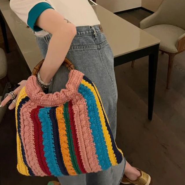 Crochet Hand-woven Handbags Women Hollow Cotton Woven Shoulder Bag 2022 New  Lady Fashion Vintage Shopper Top-Handle Bag Purses - AliExpress