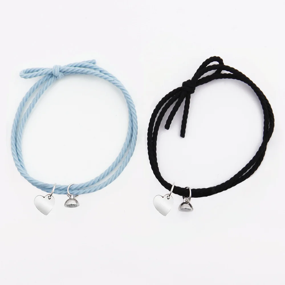 Stainless Steel Bracelet 1Pair Braid Rope Magnet For Lovers Pendant Heart Couple Girls Friendship Jewelry