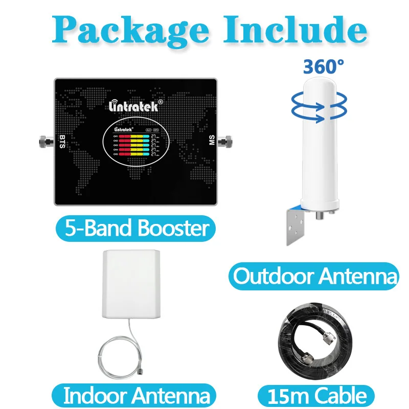 Lintratek 5 Band Cellular Amplifier B28 700 900 1800 2100 2600 MHZ B2 B4 LTE 2G 3G 4G Signal Booster Mobile Reapeater 70dB AGC