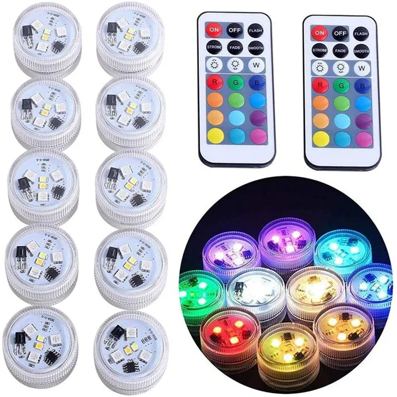 Underwater Light Battery Operated LED Remote 13 Colors Submersible RGB Tea Lamp for Weeding Xmas Valentine's Day Party
